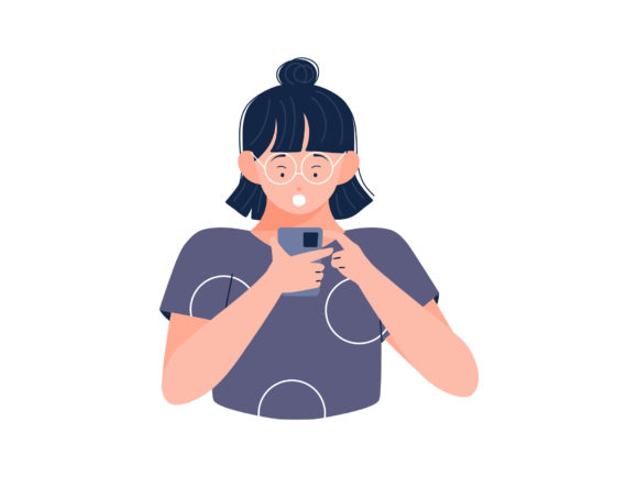 Download Woman Reads Message Surprised Expression - Premium Resources