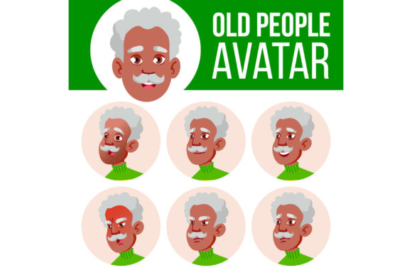 Download Old Man Avatar Set Vector. Black. Afro - Man Collection