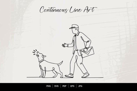 Download Mailman and Barking Dog Line Art - Man Collection