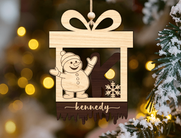 Download Snowman Gift Box Custom Name Ornament - Man Collection