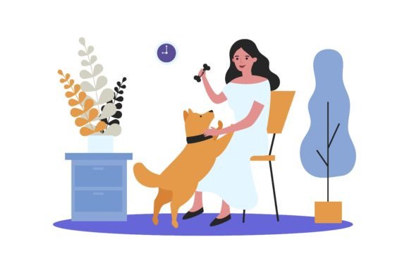 Download Cartoon Woman Playing with Dog at Home. - Man Collection