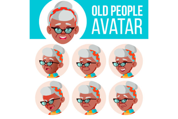 Download Old Woman Avatar Set Vector. Black. Afro - Man Collection